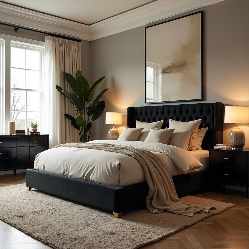 Neutral And Black Bedroom 16